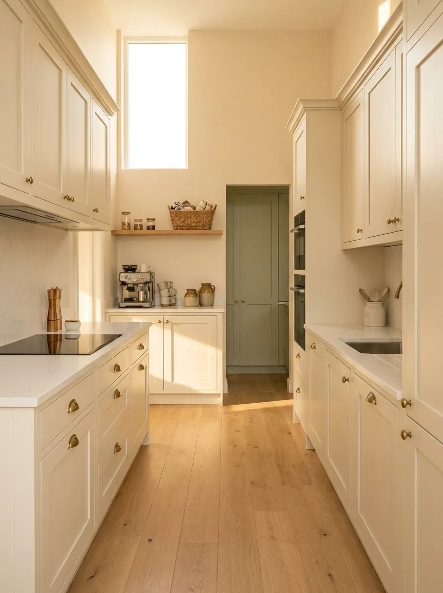 Long Narrow Kitchen With a Built-In Coffee and Breakfast Zone