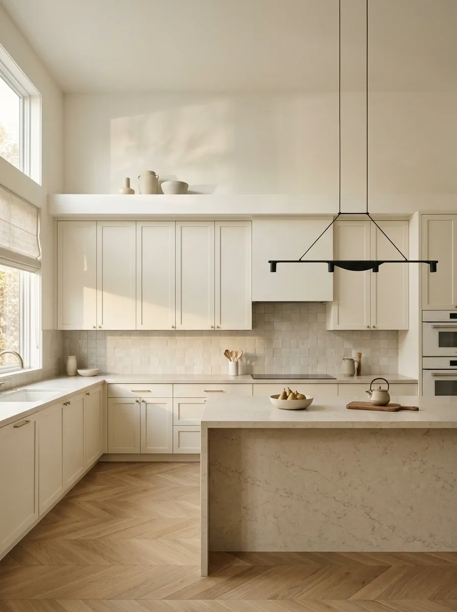 Low-Contrast Kitchen Where the Gap Blends Into the Ceiling