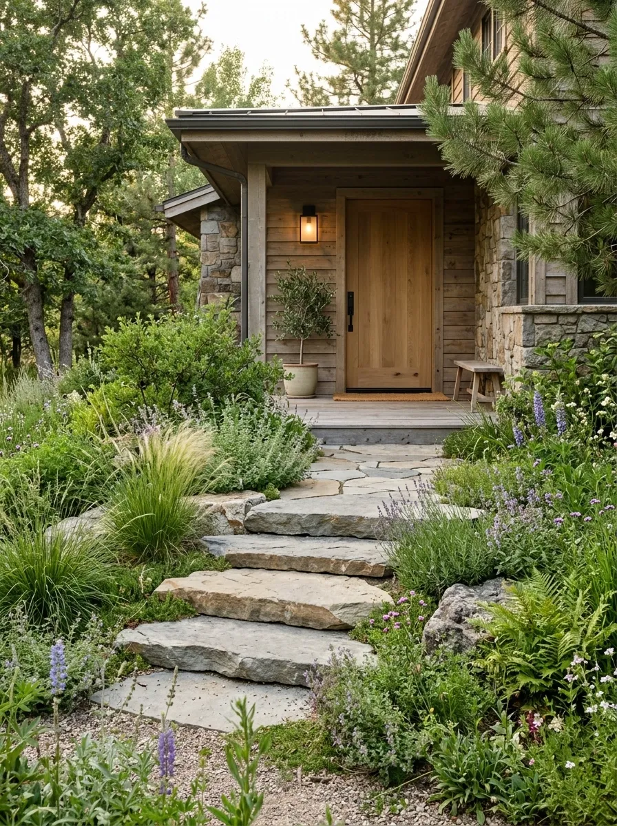 Low Stone Steps With Native-Style Planting