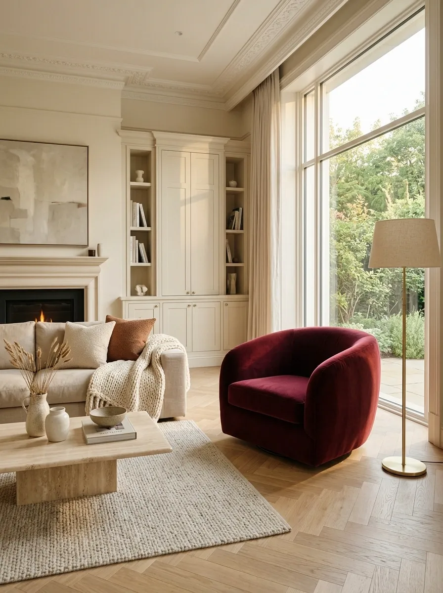 Make a Burgundy Accent Chair the Hero