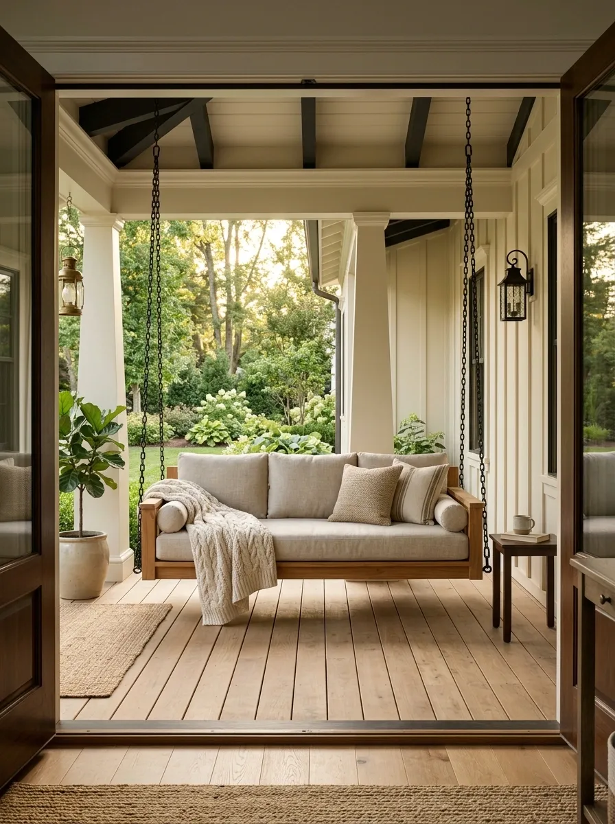 Make a large porch swing the visual centerpiece