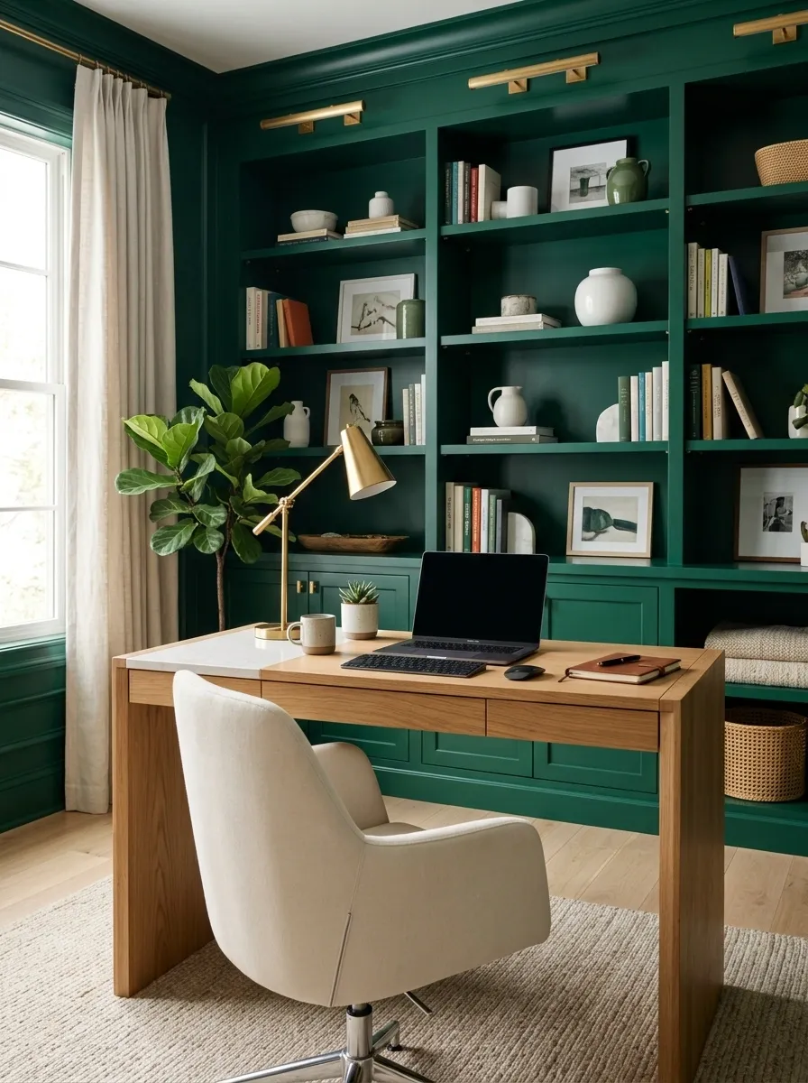 Make an Emerald Green Home Office Feel Focused, Not Dark