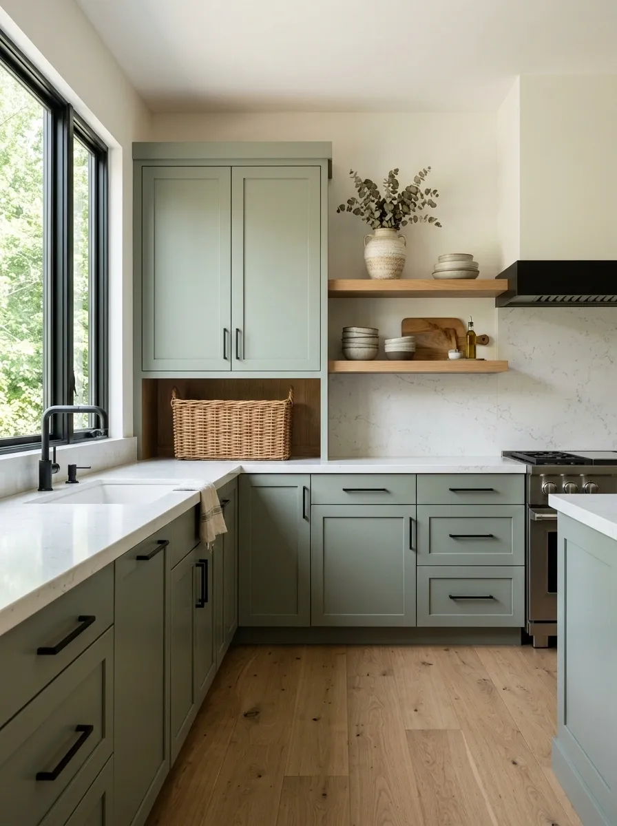 Make Green Shaker Cabinets Feel Modern With Simple Hardware