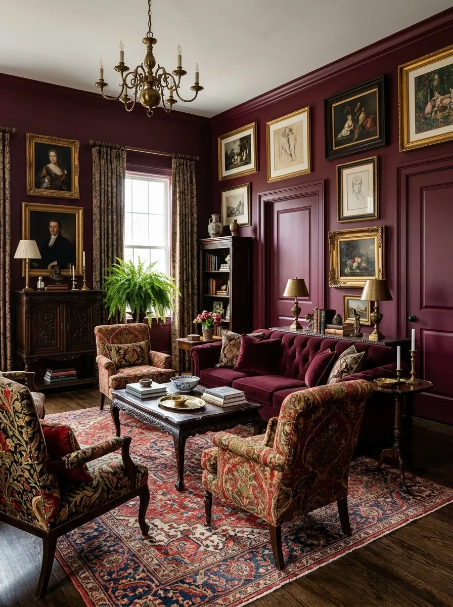 Maximalist Living Room With Doors Disappearing Into Color