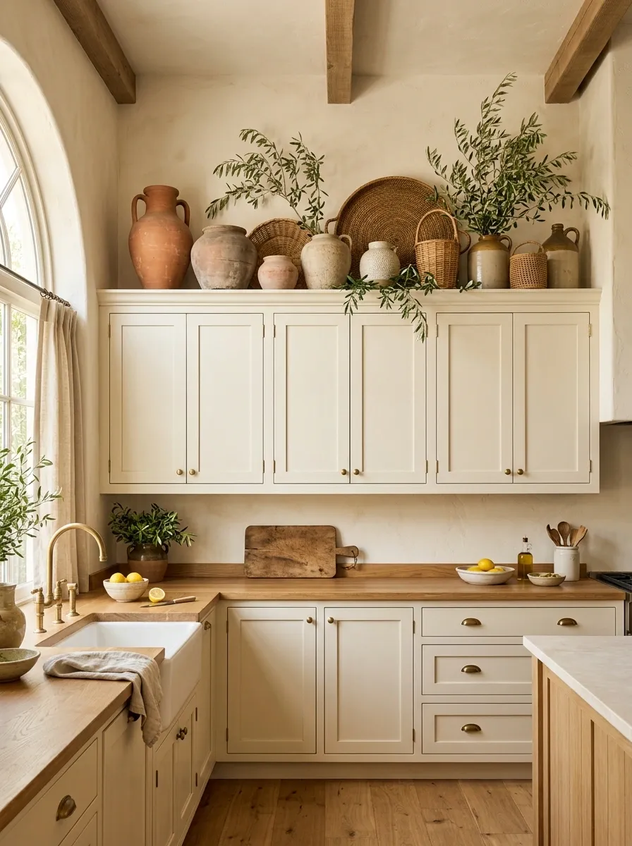 Mediterranean-Inspired Kitchen With Terra-Cotta Above the Cabinets
