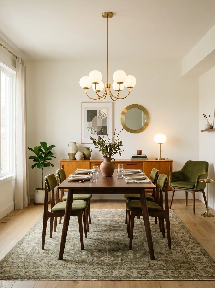 Mid-Century Dining Room With Teak, Walnut, and Olive