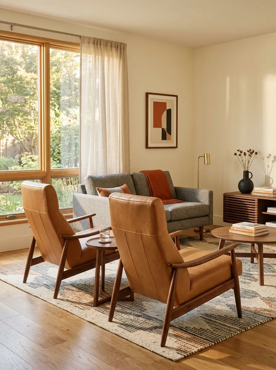 Midcentury Small Living Room With Sculptural Recliners