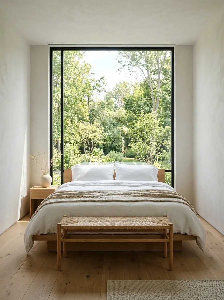 Minimal Bedroom With a Window Instead of a Traditional Headboard