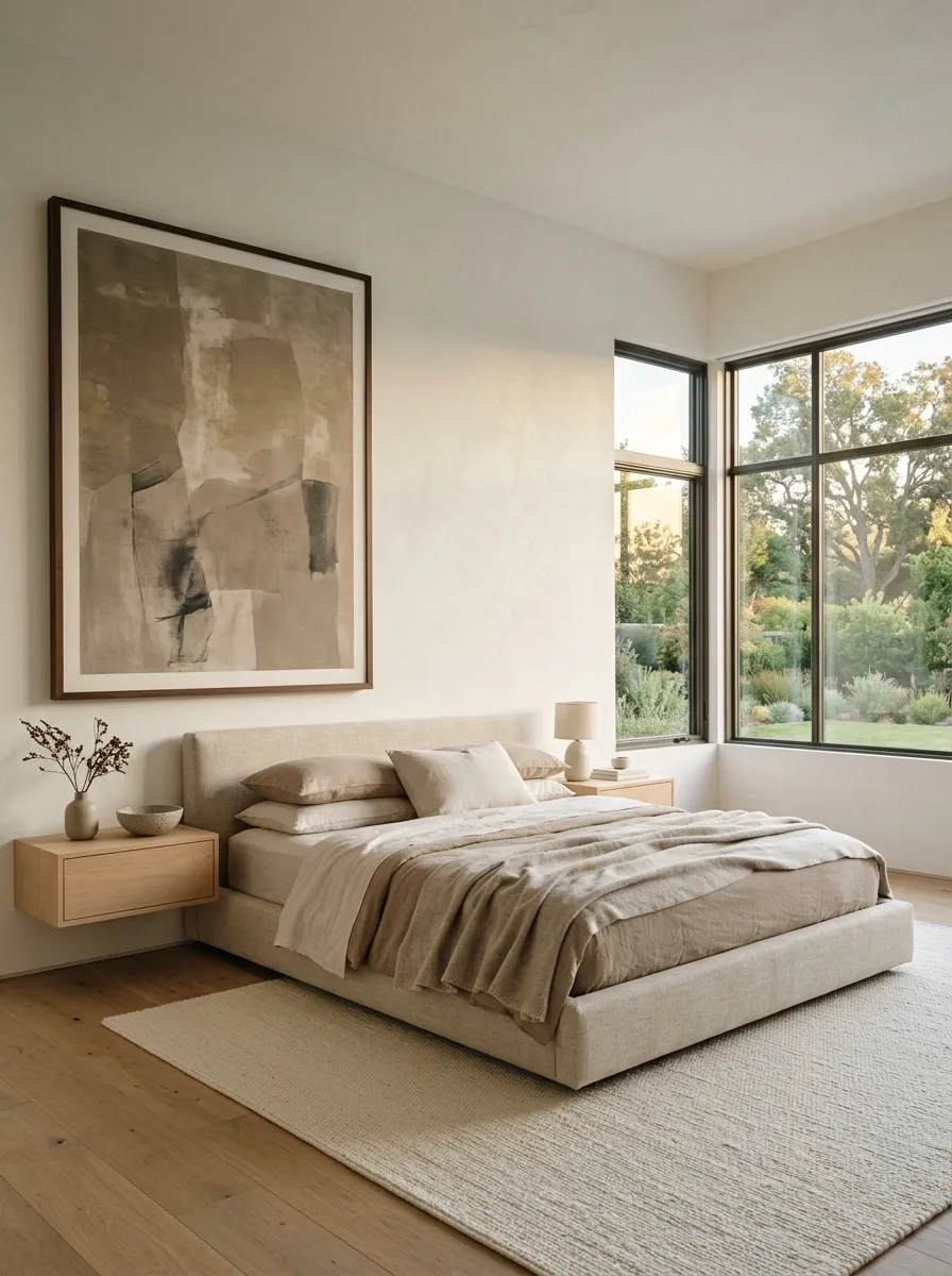 Minimal Bedroom With One Oversized Artwork Piece