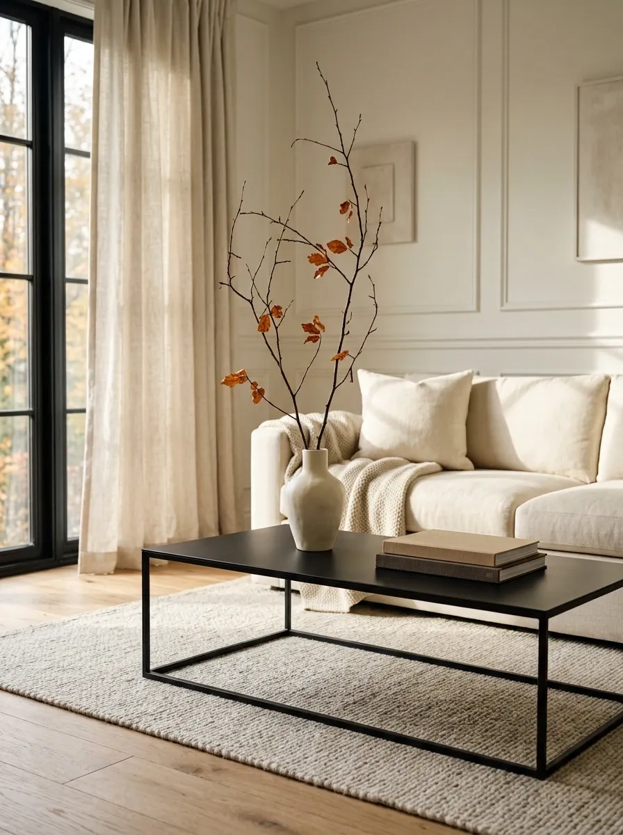 Minimal Black Coffee Table With One Dramatic Branch