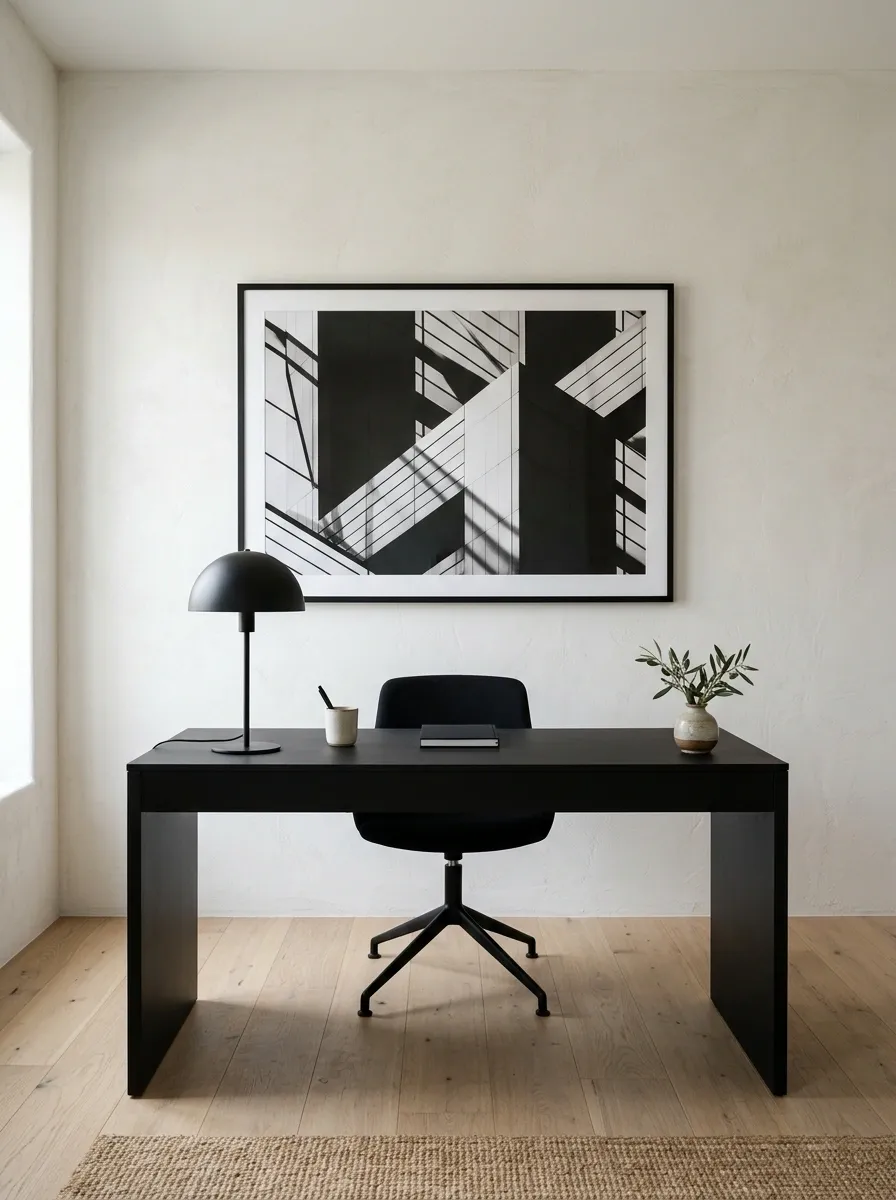 Minimal Black Desk Against a Warm White Wall