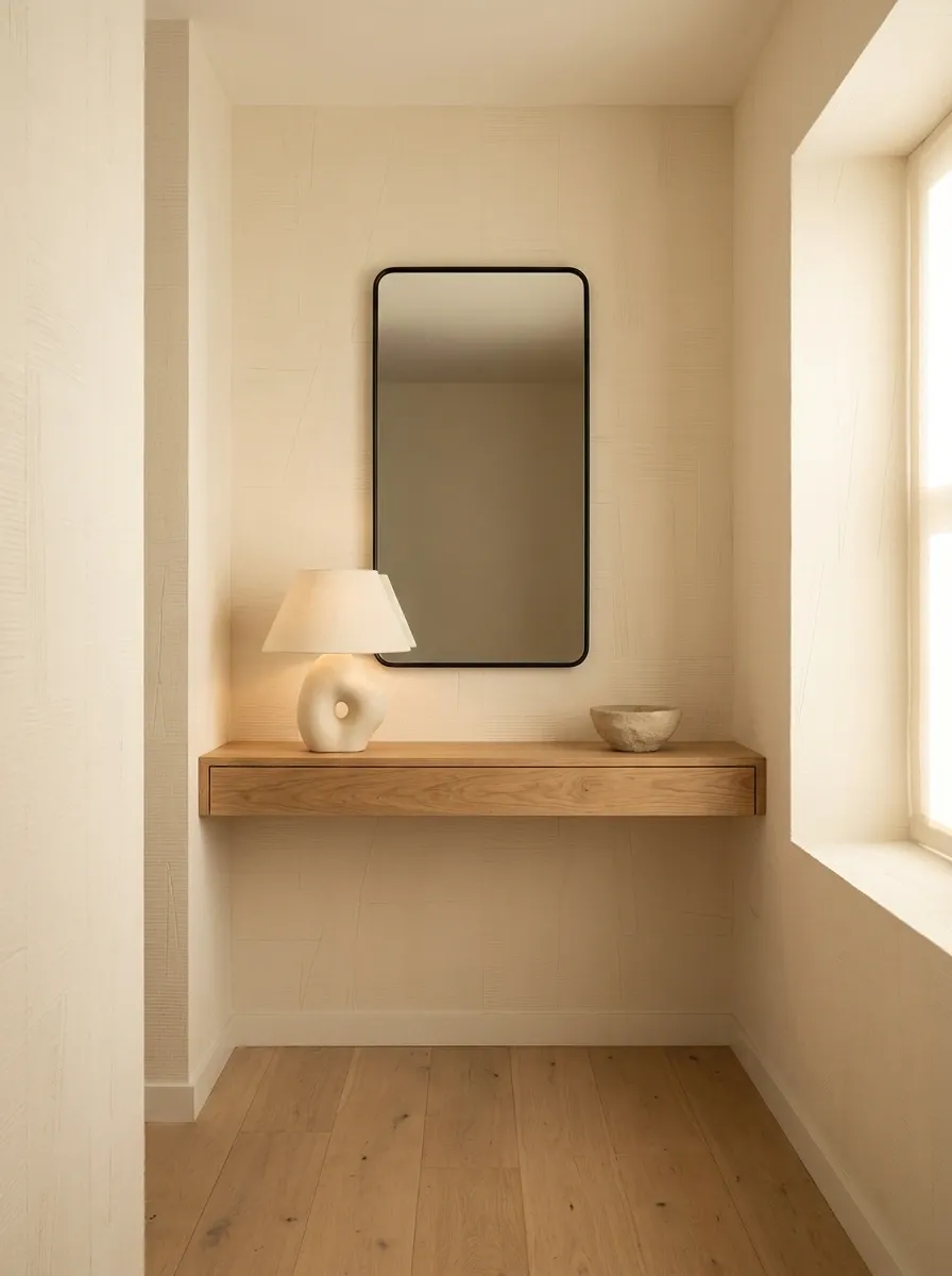 Minimal Entryway With Textured Neutral Wallpaper