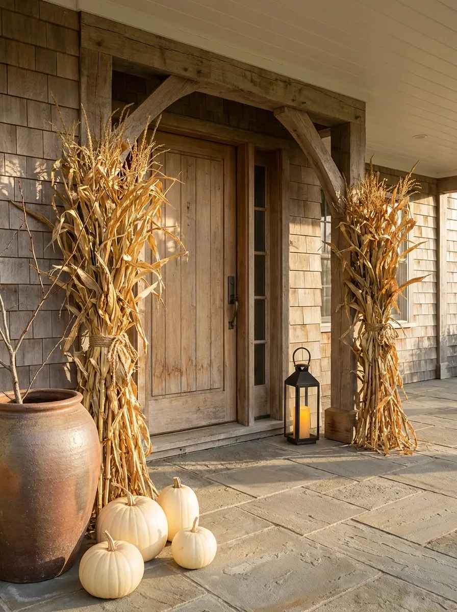 Minimal Fall Porch With Architectural Corn Framing