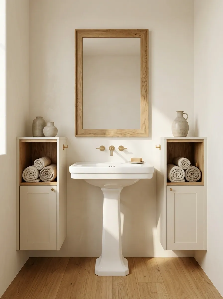 Minimal Floating Cabinet Wings Around a White Pedestal