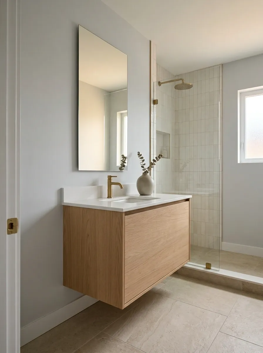 Minimal Grey and Beige Guest Bathroom