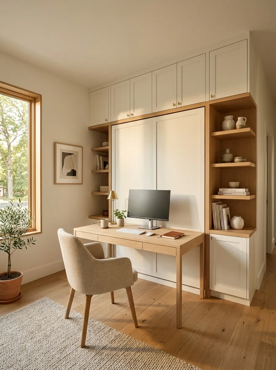 Minimal Guest Room With a Murphy Bed and Dedicated Office Wall