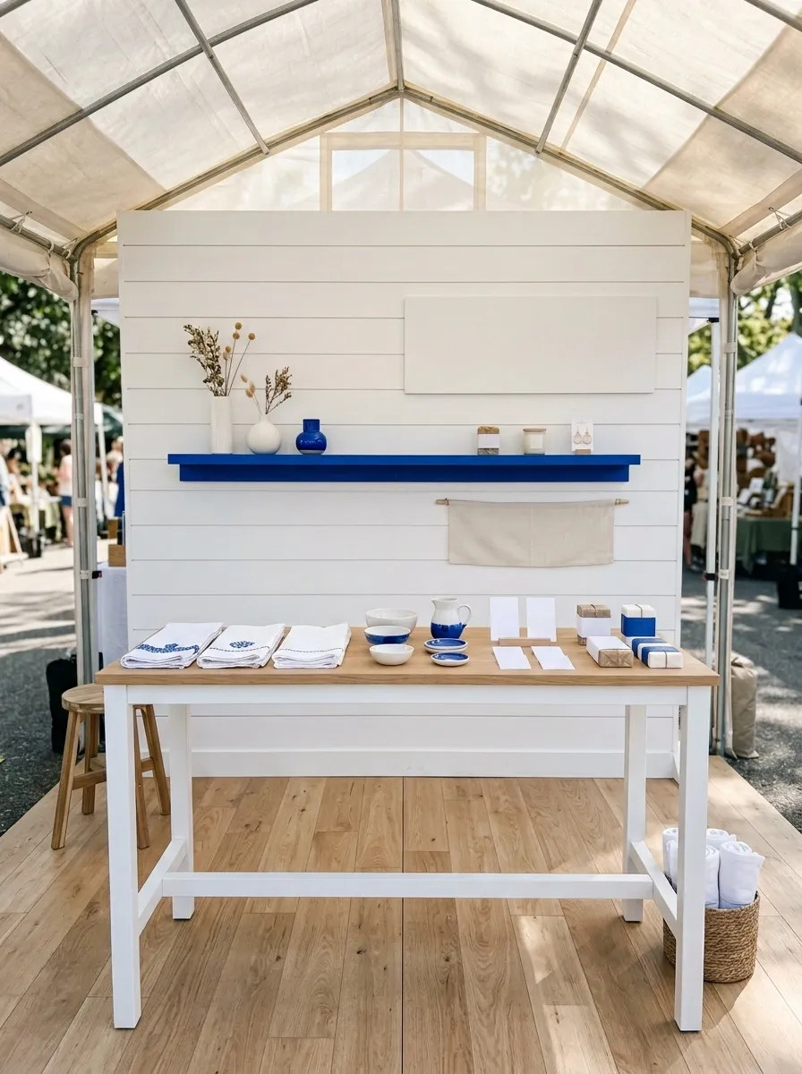 Minimal White Booth With One Strong Signature Color