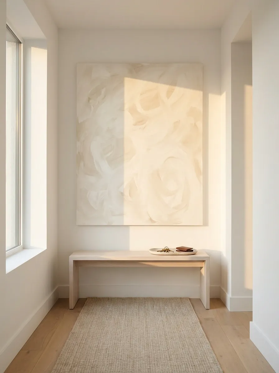 Minimal White Entryway With One Oversized Artwork