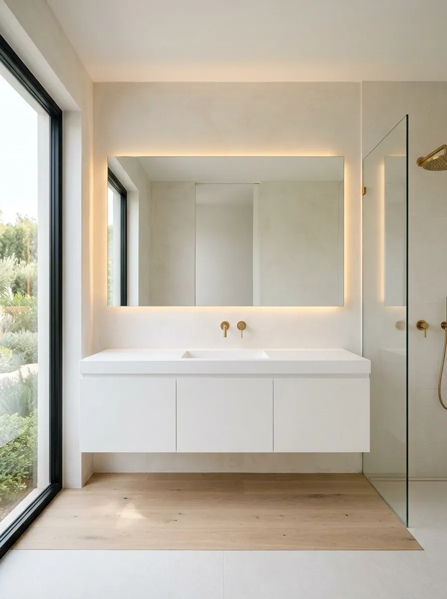 Minimal White Floating Vanity With Integrated Basin