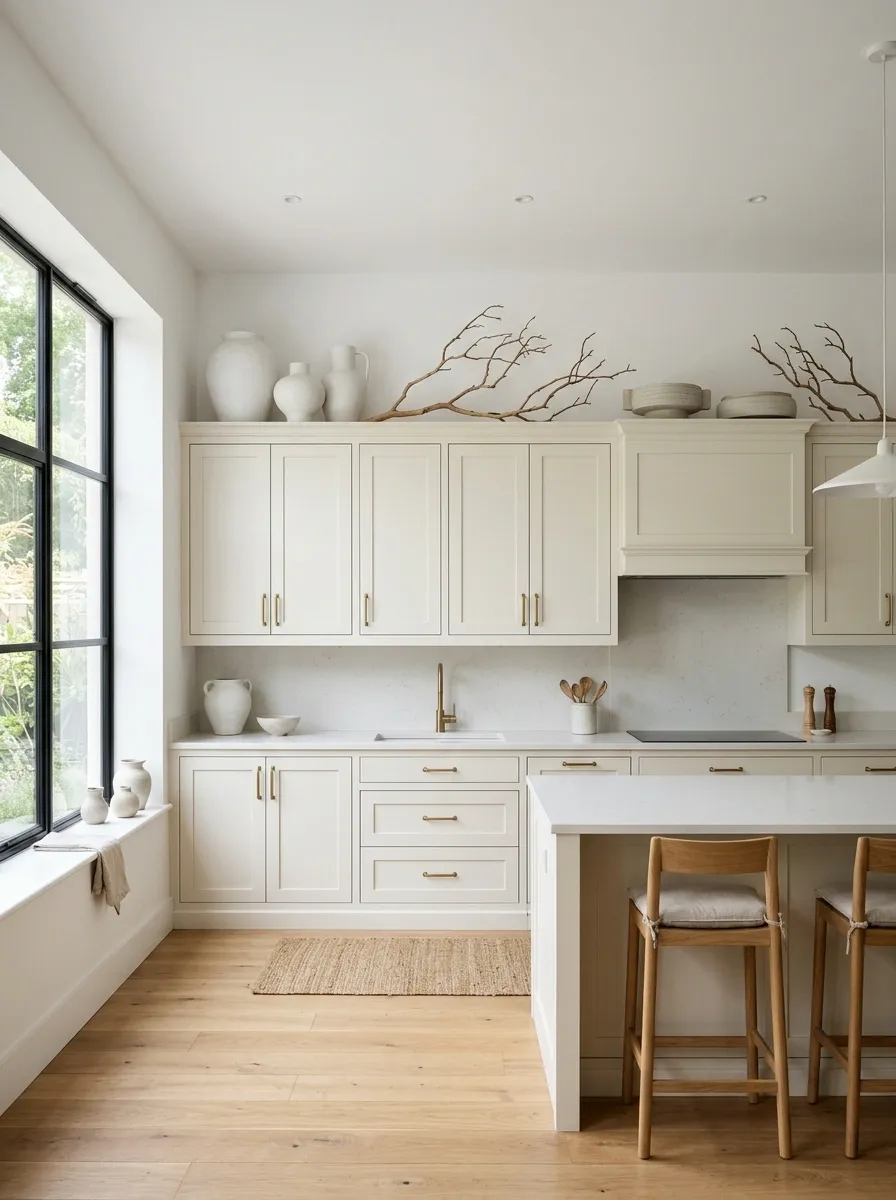 Minimal White Kitchen With One Long Architectural Arrangement
