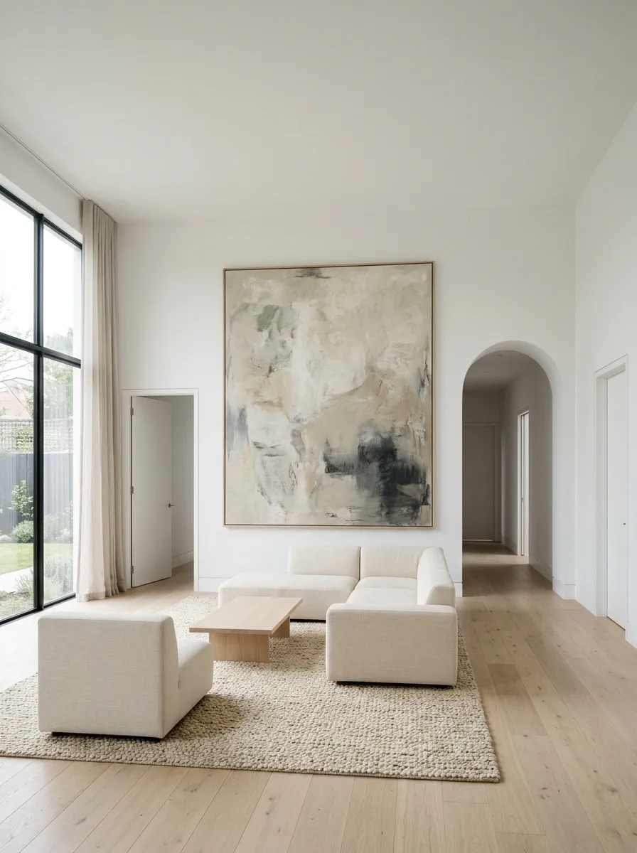 Minimal White Living Room With One Oversized Focal Object