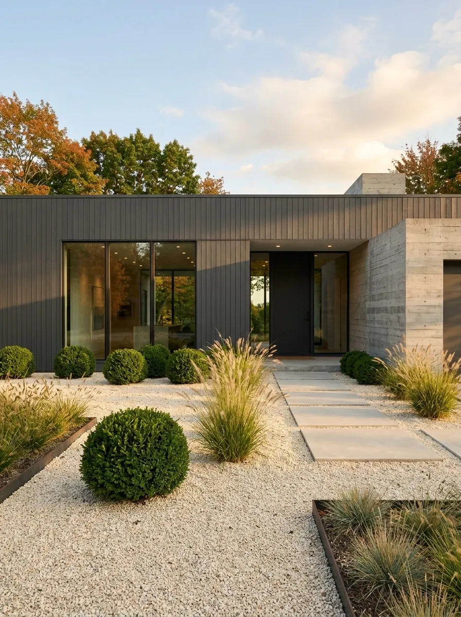 Minimalist Gravel Strip Along a Modern Home