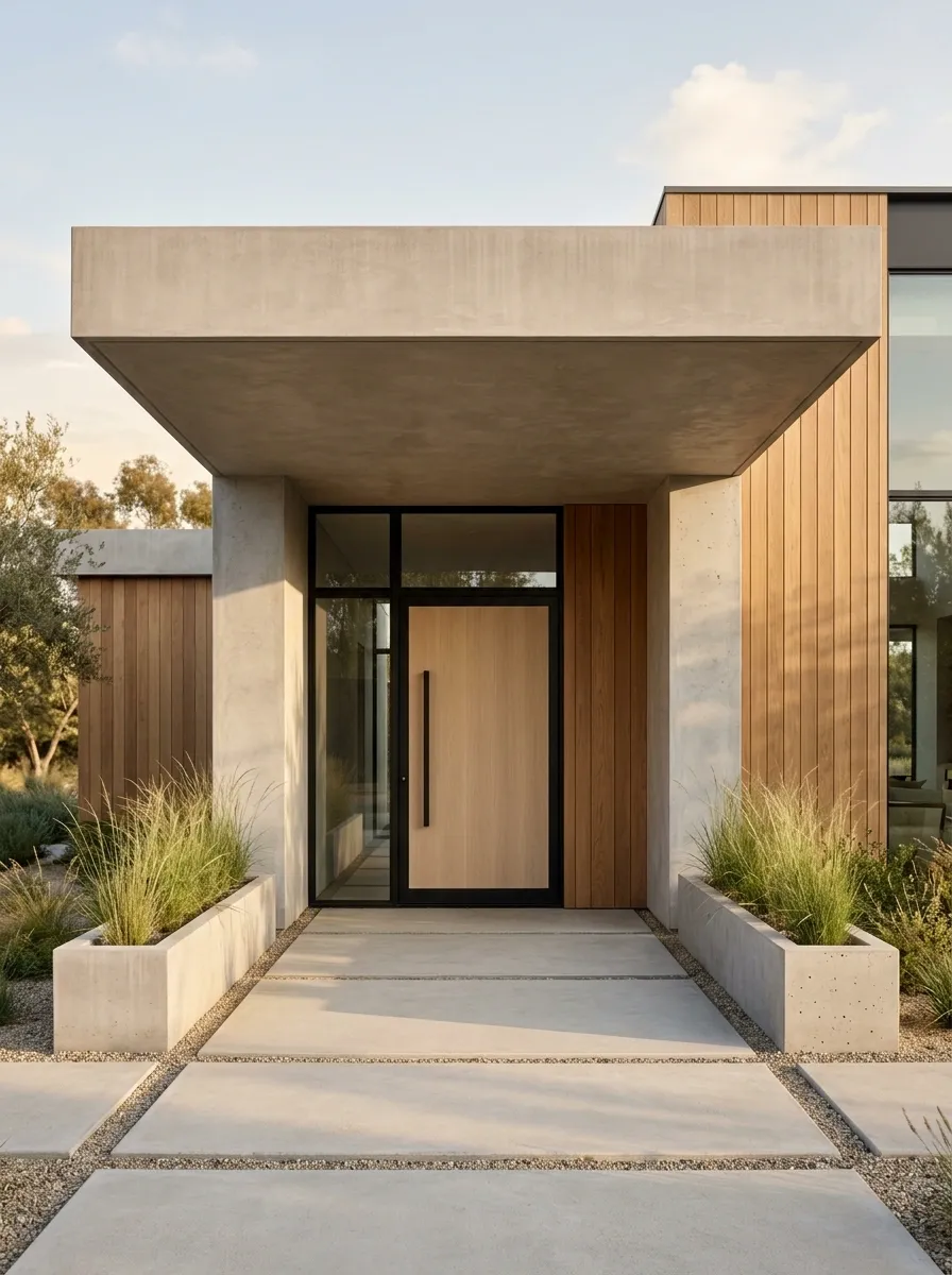 Minimalist Porch With a Broad Concrete Roof Canopy