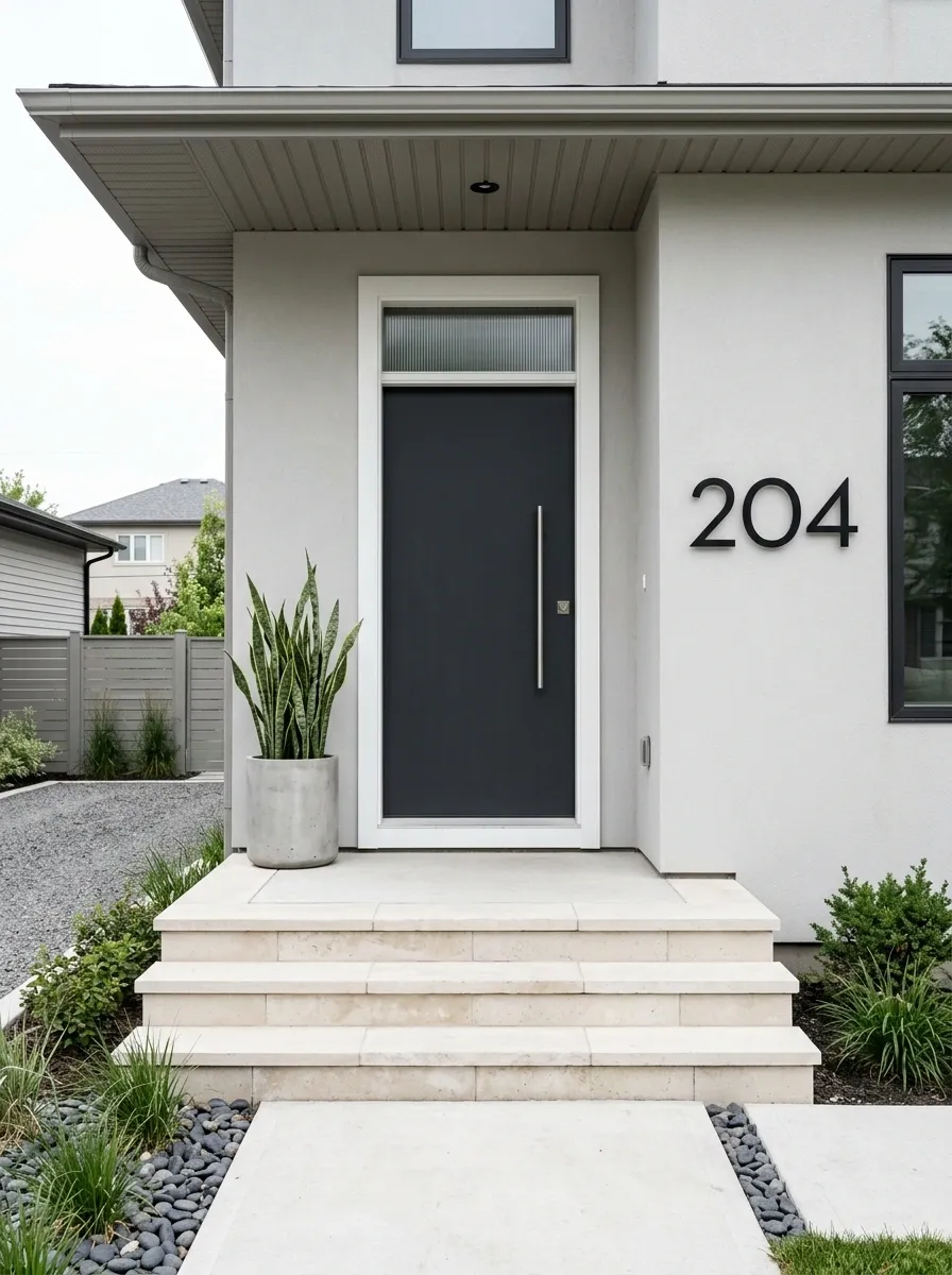 Minimalist Steps With Oversized Architectural House Numbers