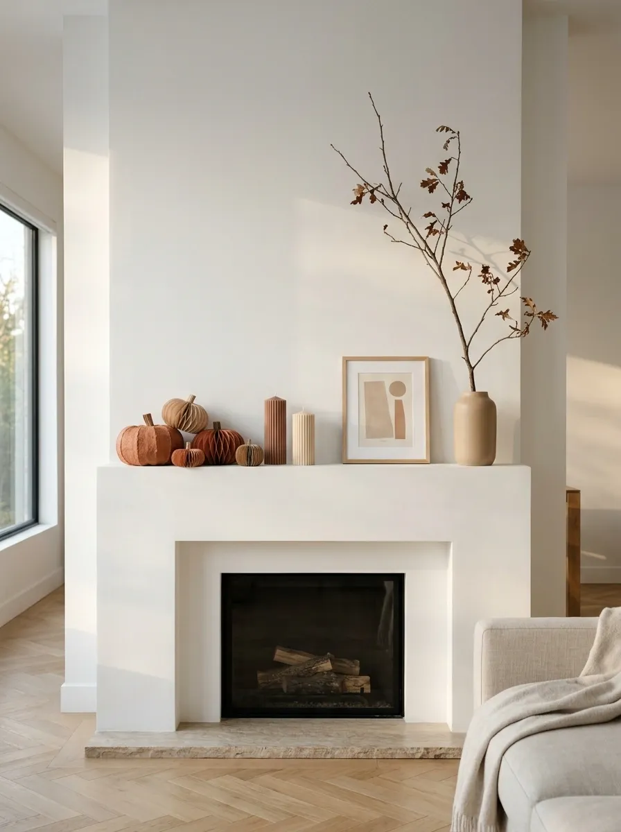 Minimalist White and Terracotta Fall Mantel