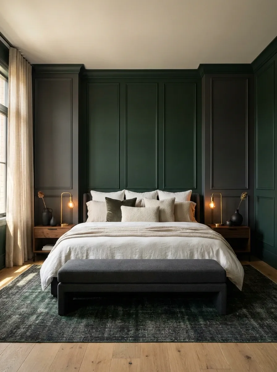 Mix Charcoal With Green for a Proper Moody Bedroom
