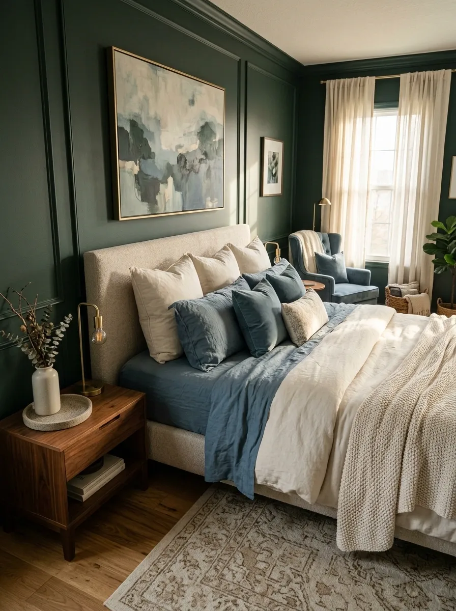 Mix Green With Soft Blue for a Less Expected Bedroom