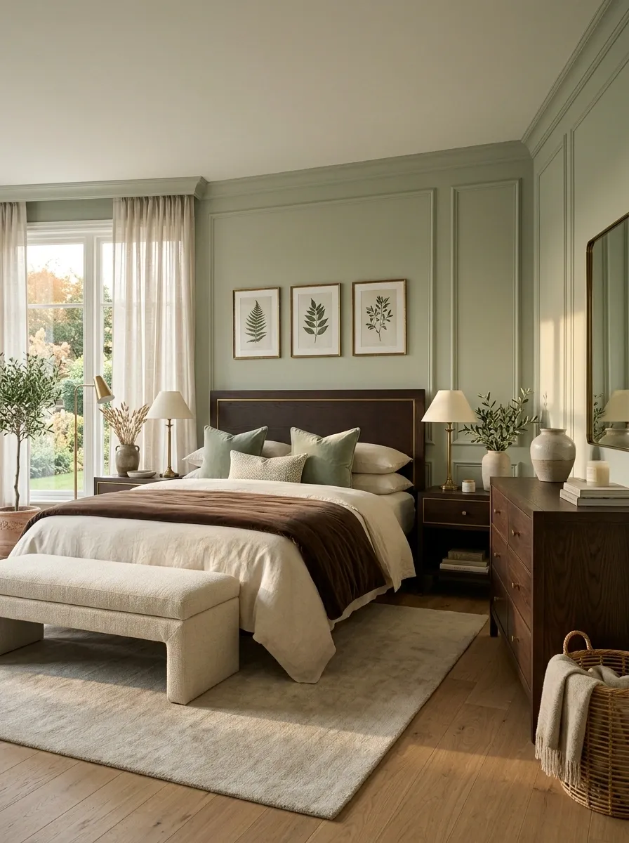 Mix Sage With Chocolate Brown for a Moodier Bedroom