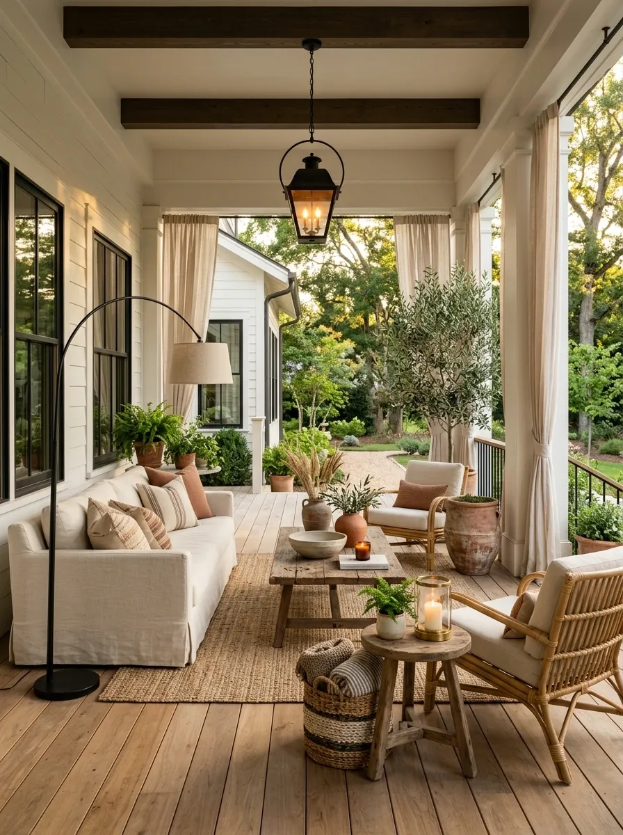 Mix seating heights so the porch doesn't look visually flat