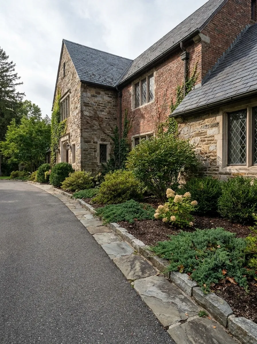 Mixed Stone and Greenery for an Older Home