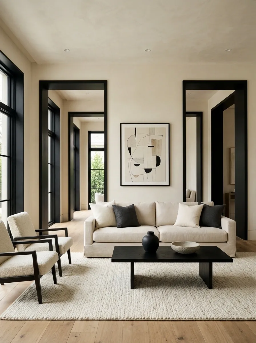 Modern Black-and-Cream Living Room With Strong Framing