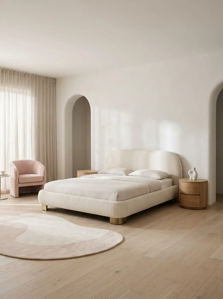 Modern Cute Bedroom With Rounded Shapes and Minimal Decor
