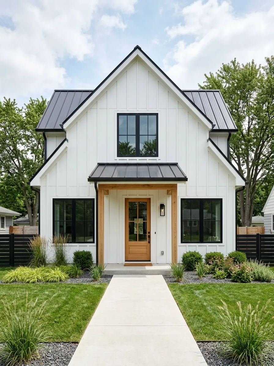 Modern Farmhouse Exterior With Crisp White Gable