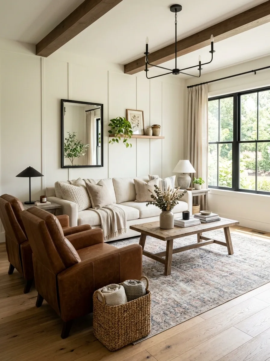 Modern Farmhouse Living Room With Brown Recliners