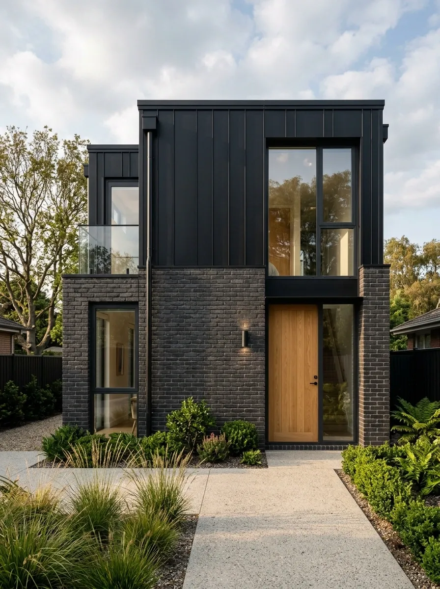 Modern House With Brick-and-Black Facade