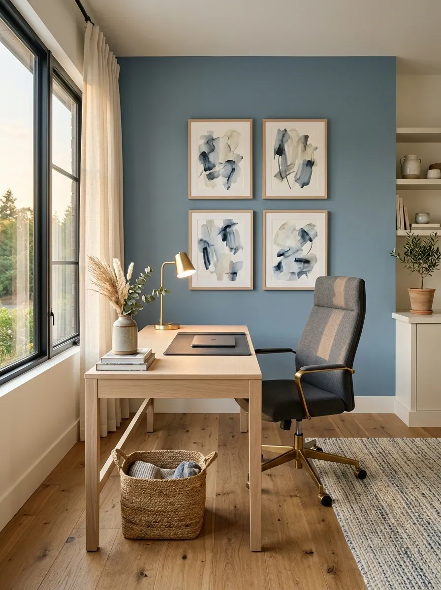 Modern Office With a Tonal Blue Accent Wall