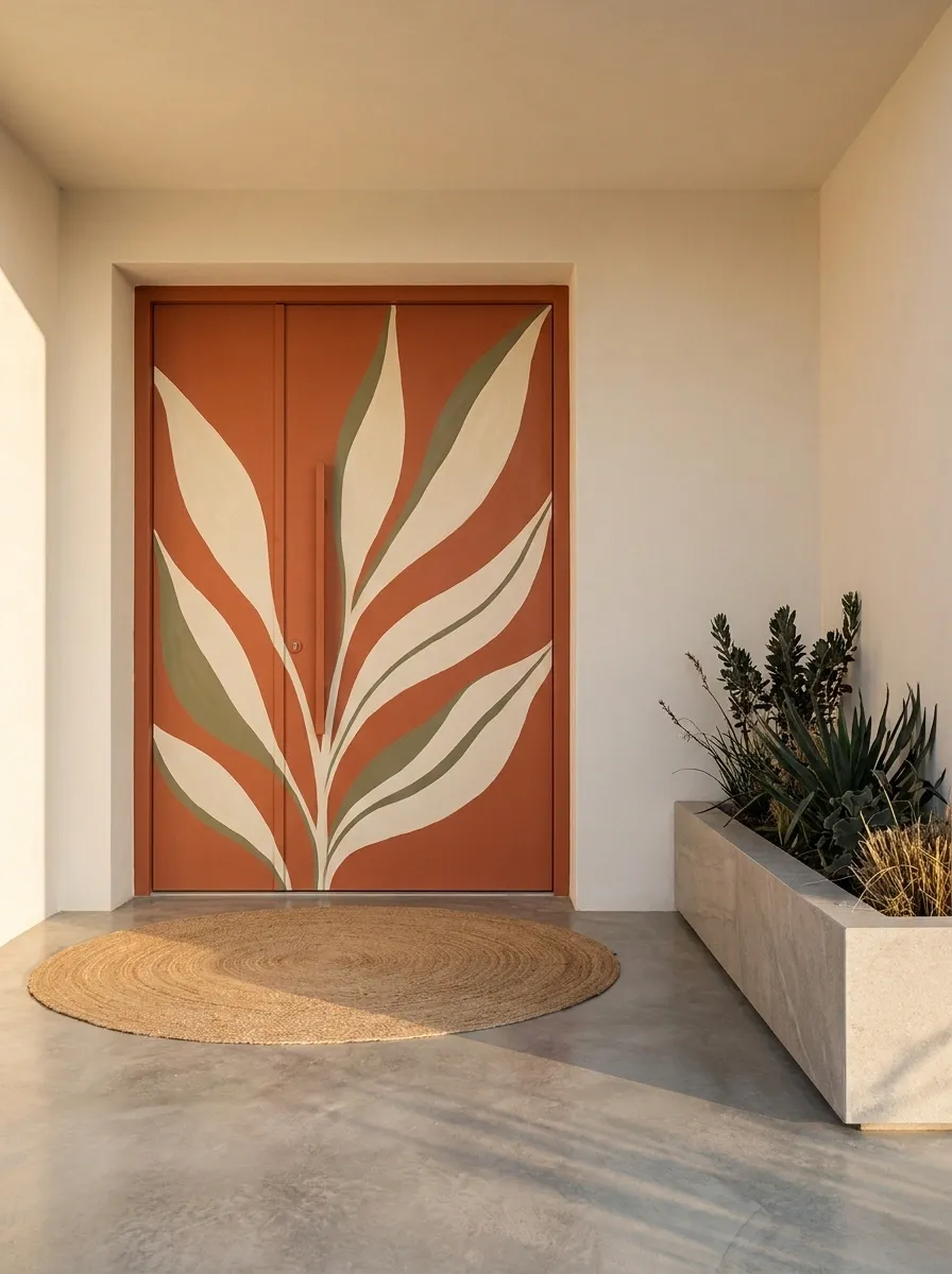 Modern Terracotta Door With Oversized Abstract Leaves
