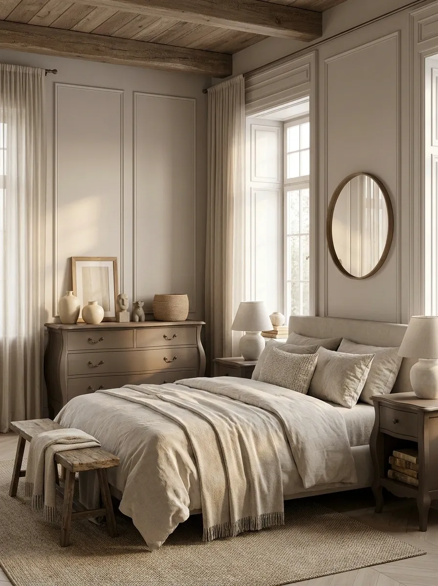 Monochromatic Taupe Furniture And Walls
