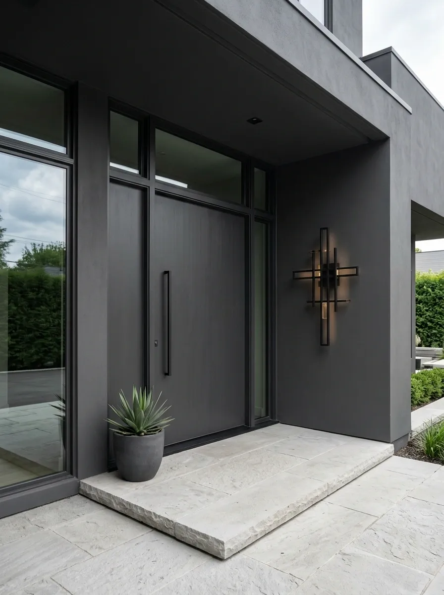 Monochrome Entry With Sculptural Lighting