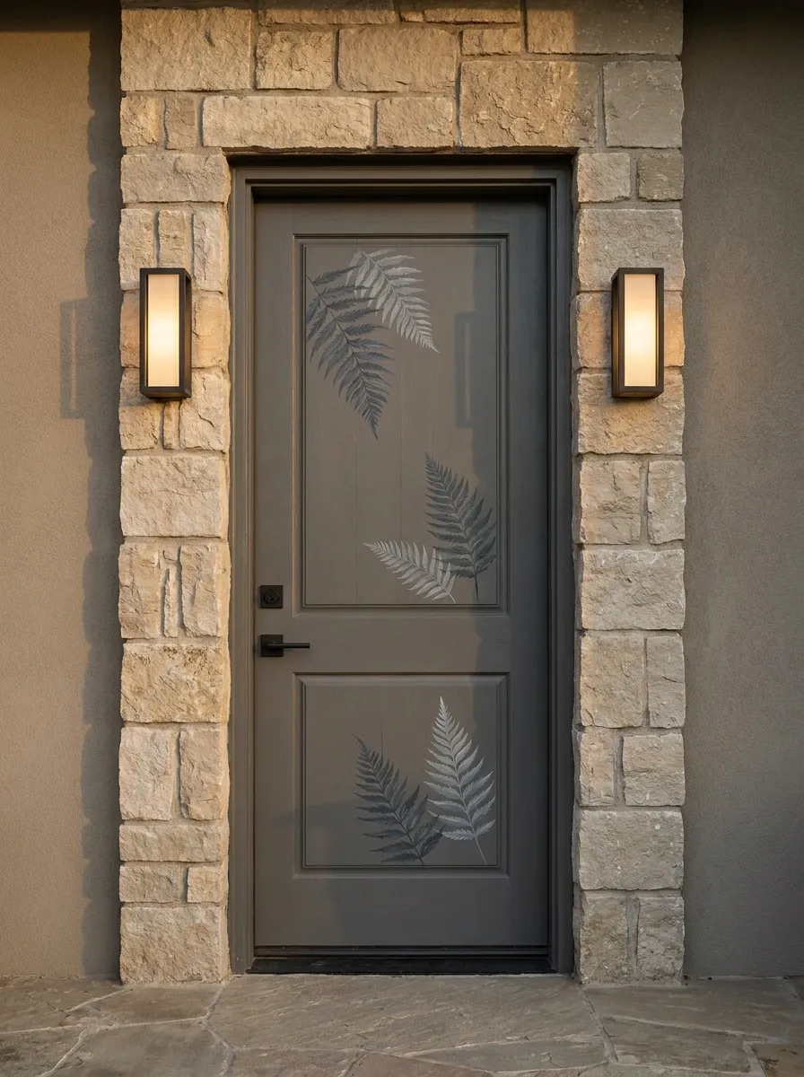 Monochrome Fern Door With Textured Stone Entry