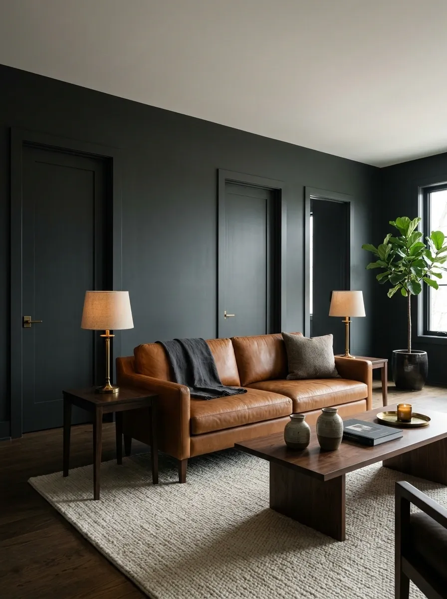 Moody Charcoal Room With Doors Framed as Architecture