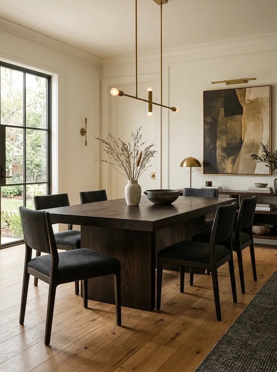 Moody Dining Room With Espresso Wood and Honey Oak