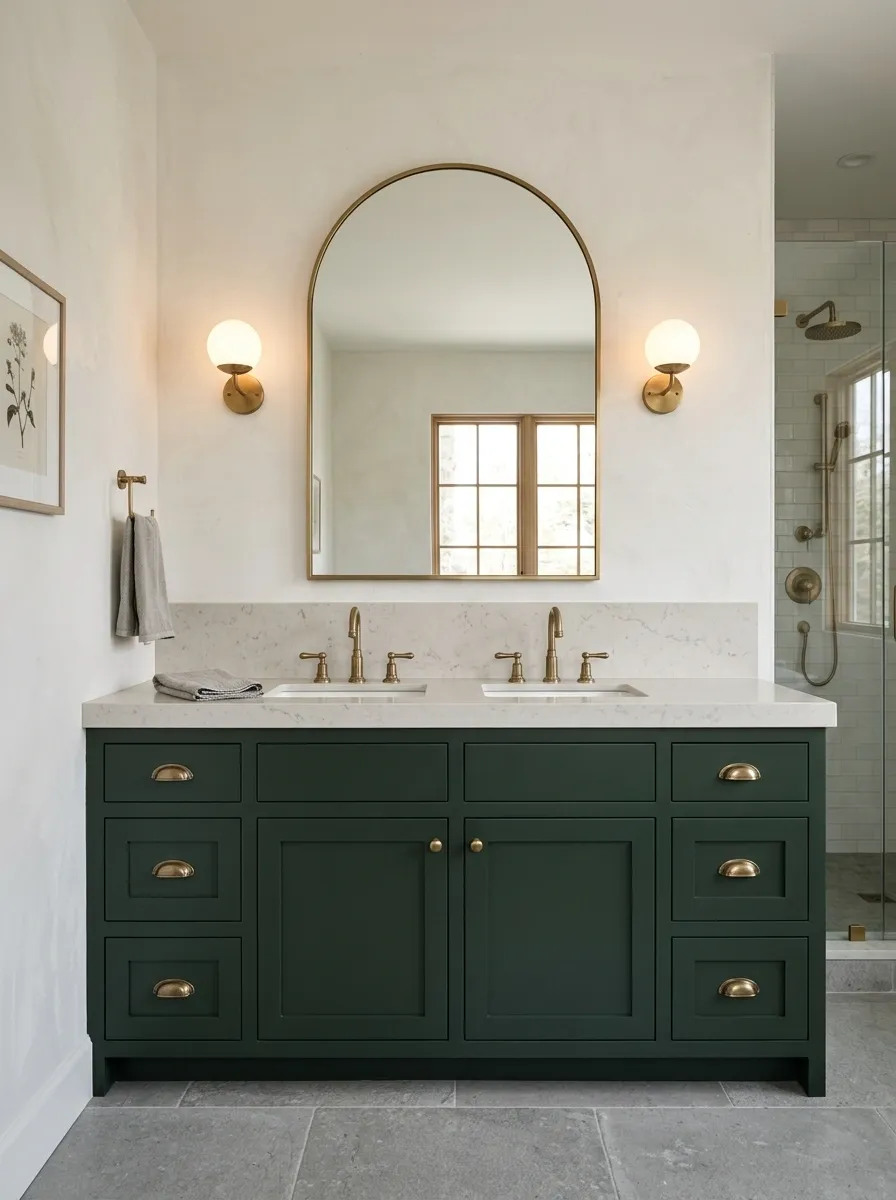 Moody Green Vanity With Natural Stone Countertop