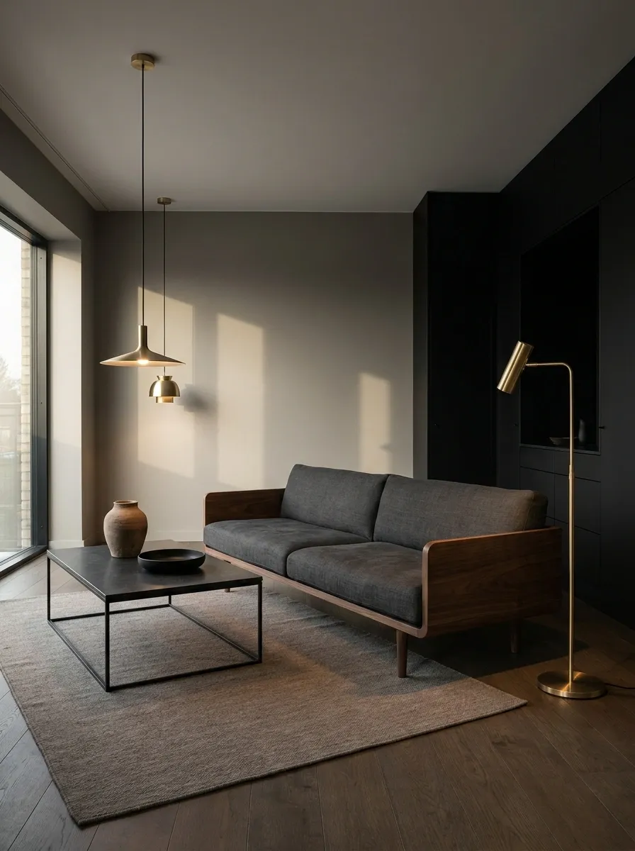 Moody Minimal Apartment With Black, Mushroom, and Walnut