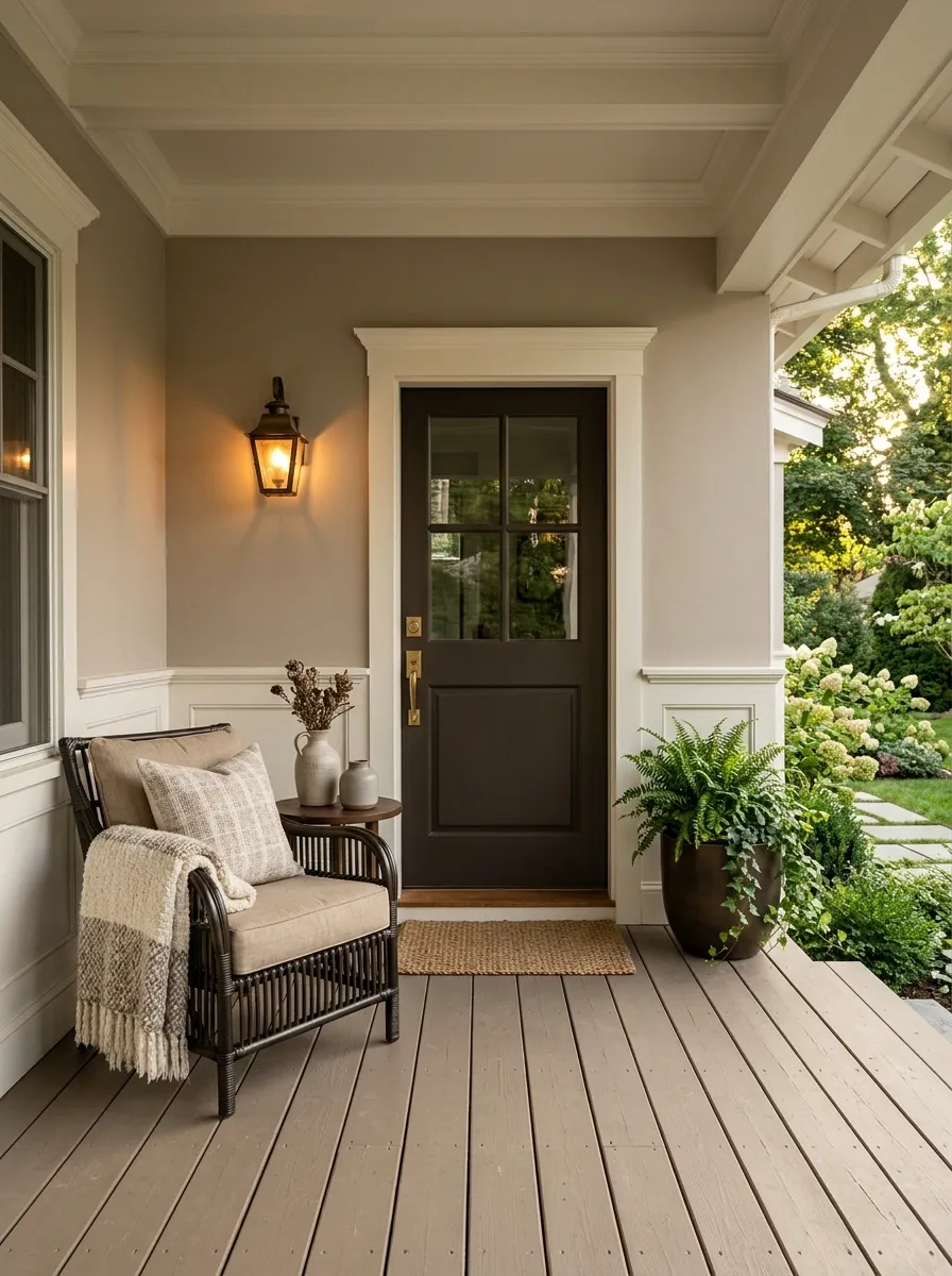 Mushroom Taupe Porch With Antique White and Bronze