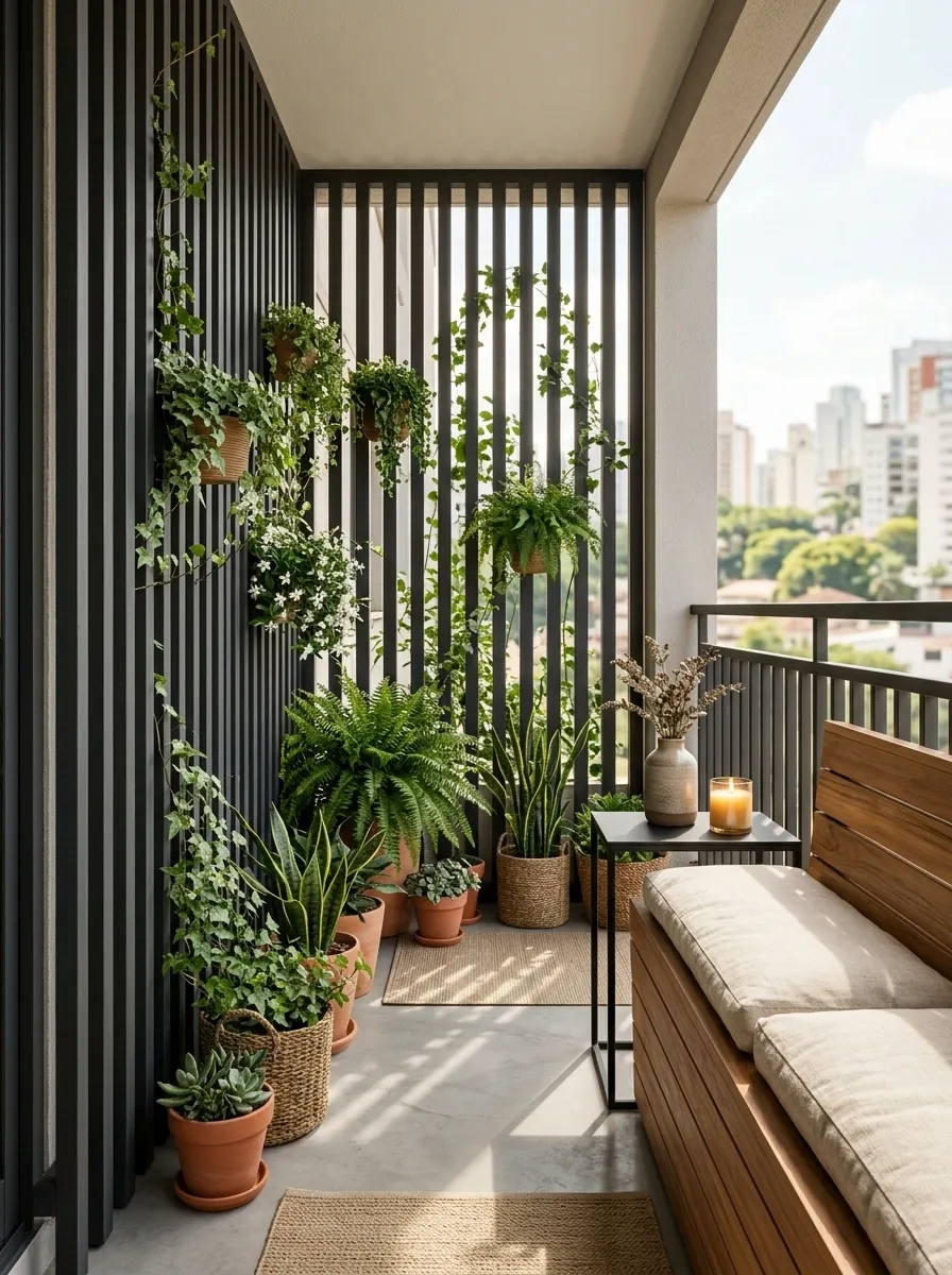 Narrow Balcony With Full-Length Vertical Lattice